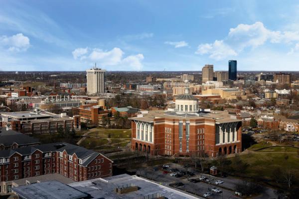 Aerial image of University of Kentucky campus buildings