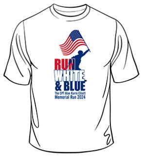 Image of the race t shirt that features a soldier carrying an American flag