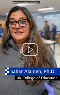 Screenshot of YouTube video featuring Dr. Sahar Alameh looking into the camera and discussing the water research.
