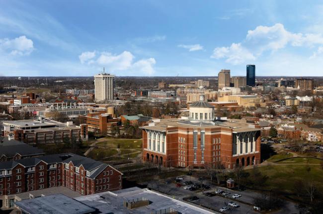 Aerial image of University of Kentucky campus buildings