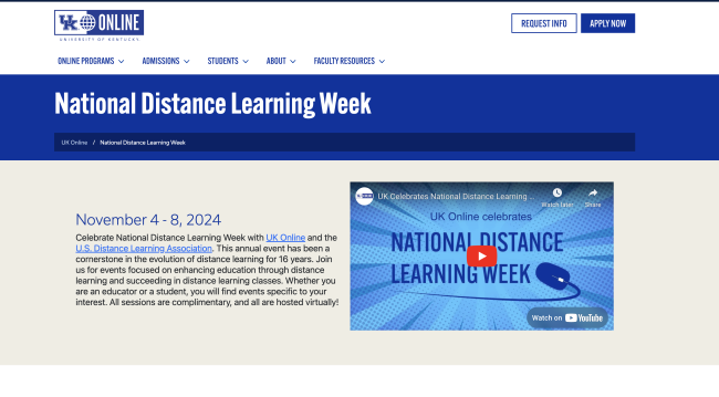 A decorative screenshot of the National Distance Learning Week UK Online home page